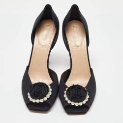 Dior Black Canvas Floral Embellished D'orsay Pumps Size 40