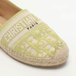 Dior Green/Off White Embroidered Canvas Granville Espadrille Flats Size 38