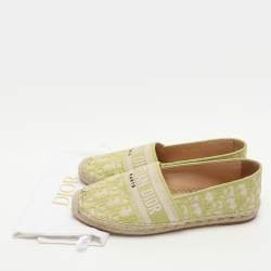 Dior Green/Off White Embroidered Canvas Granville Espadrille Flats Size 38