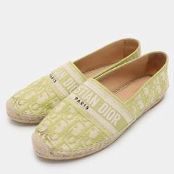 Dior Green/Off White Embroidered Canvas Granville Espadrille Flats Size 38