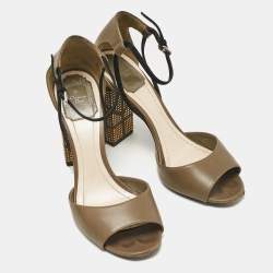 Dior Olive Green/Black Leather and Suede Ankle Strap Sandals Size 38