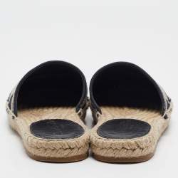 Pre Owned Dior Navy Blue/White Oblique Canvas Granville Espadrille Mules Size 35.5