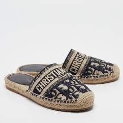 Pre Owned Dior Navy Blue/White Oblique Canvas Granville Espadrille Mules Size 35.5