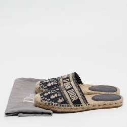 Pre Owned Dior Navy Blue/White Oblique Canvas Granville Espadrille Mules Size 35.5