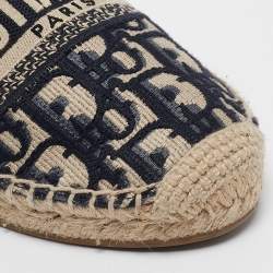 Pre Owned Dior Navy Blue/White Oblique Canvas Granville Espadrille Mules Size 35.5
