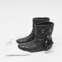 Dior Black Cannage Quilted Leather Tassel Snow Boots Size 38