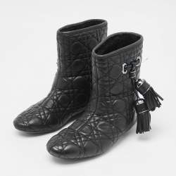 Dior Black Cannage Quilted Leather Tassel Snow Boots Size 38
