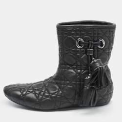 Dior Black Cannage Quilted Leather Tassel Snow Boots Size 38