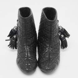 Dior Black Cannage Quilted Leather Tassel Snow Boots Size 38