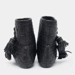 Dior Black Cannage Quilted Leather Tassel Snow Boots Size 38