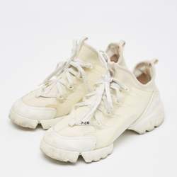 Dior White/Cream Leather and Fabric D-Connect Sneakers Size 38