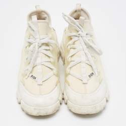 Dior White/Cream Leather and Fabric D-Connect Sneakers Size 38