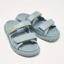 Dior Blue Leather DiorAct Slide Sandals Size 37.5