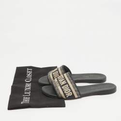 Dior Navy Blue/White Embroidered Canvas Dway Flat Slides Size 36