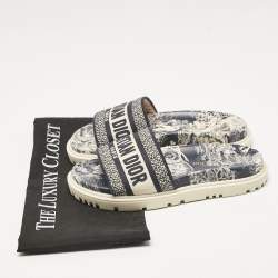 Dior Navy Blue/White Canvas Dway Flat Slides Size 35.5