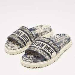 Dior Navy Blue/White Canvas Dway Flat Slides Size 35.5