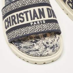 Dior Navy Blue/White Canvas Dway Flat Slides Size 35.5