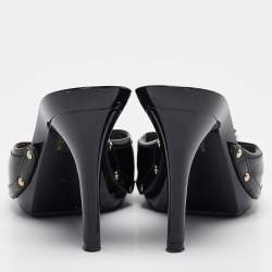 Dior Black Patent Leather Studded Platform Slide Sandals Size 41.5