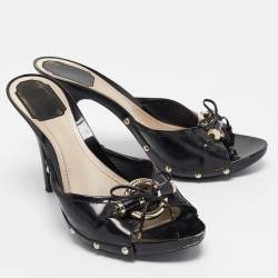 Dior Black Patent Leather Studded Platform Slide Sandals Size 41.5