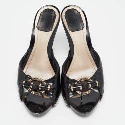 Dior Black Patent Leather Studded Platform Slide Sandals Size 41.5