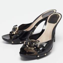 Dior Black Patent Leather Studded Platform Slide Sandals Size 41.5