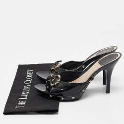 Dior Black Patent Leather Studded Platform Slide Sandals Size 41.5
