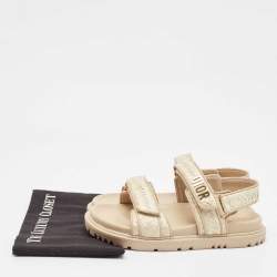 Dior Beige Woven Raffia and Leather Dioract Sandals Size 37.5