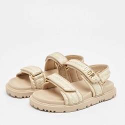 Dior Beige Woven Raffia and Leather Dioract Sandals Size 37.5