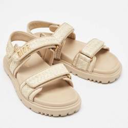Dior Beige Woven Raffia and Leather Dioract Sandals Size 37.5