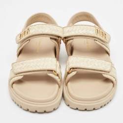 Dior Beige Woven Raffia and Leather Dioract Sandals Size 37.5