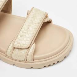 Dior Beige Woven Raffia and Leather Dioract Sandals Size 37.5