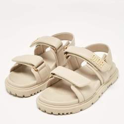 Dior Cream Leather DiorAct Flat Sandals Size 36