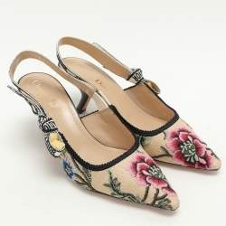 Dior Multicolor Petites Fleurs Embroidered Raffia J'Adior Pumps Size 38