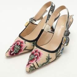 Dior Multicolor Petites Fleurs Embroidered Raffia J'Adior Pumps Size 38