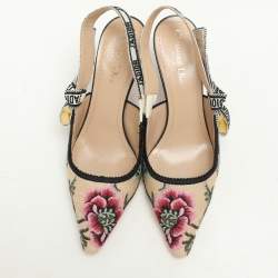 Dior Multicolor Petites Fleurs Embroidered Raffia J'Adior Pumps Size 38