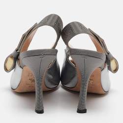 Pre Owned Dior Silver Canvas and Leather J'Adior Pumps Size 37.5