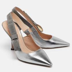 Pre Owned Dior Silver Canvas and Leather J'Adior Pumps Size 37.5