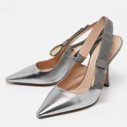 Pre Owned Dior Silver Canvas and Leather J'Adior Pumps Size 37.5