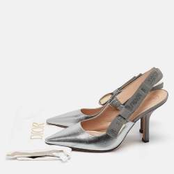 Pre Owned Dior Silver Canvas and Leather J'Adior Pumps Size 37.5