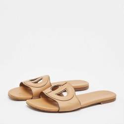 Pre Owned Dior Tan Leather D-Club Flat Slides Size 39