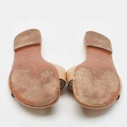 Pre Owned Dior Tan Leather D-Club Flat Slides Size 39