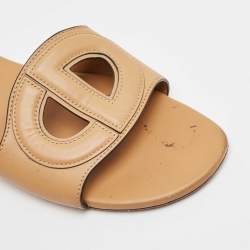 Pre Owned Dior Tan Leather D-Club Flat Slides Size 39