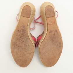 Dior Beige/Pink Canvas and Leather Wedge Espadrille Sandals Size 39
