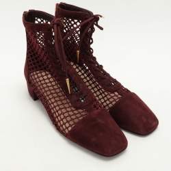 Dior Burgundy Suede and Mesh Naughtily-D Ankle Boots Size 38.5