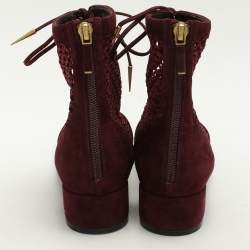 Dior Burgundy Suede and Mesh Naughtily-D Ankle Boots Size 38.5