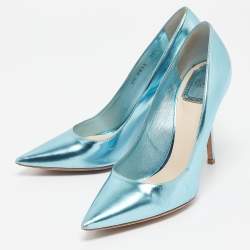 Dior Metallic Blue Leather Cherie Pumps Size 38.5