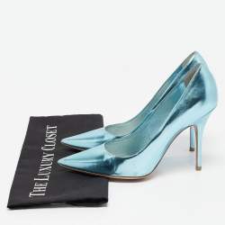 Dior Metallic Blue Leather Cherie Pumps Size 38.5