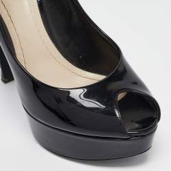 Pre Owned Dior Black Patent Leather Miss Dior Peep Toe Pumps Size 37.5
