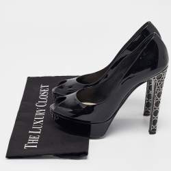 Pre Owned Dior Black Patent Leather Miss Dior Peep Toe Pumps Size 37.5