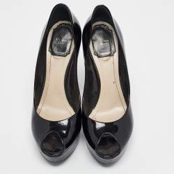 Pre Owned Dior Black Patent Leather Miss Dior Peep Toe Pumps Size 37.5